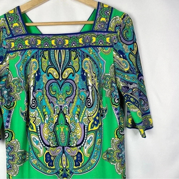 Studio One Green Kaftan Printed Half Sleeve Knee Length Shift Dress 12 - Picture 3 of 4